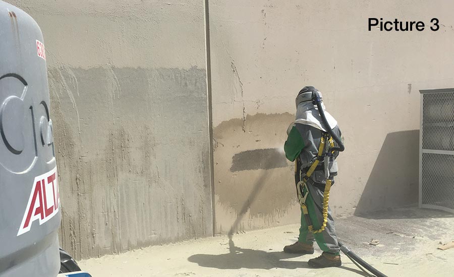 Concrete wall paint removal blasting